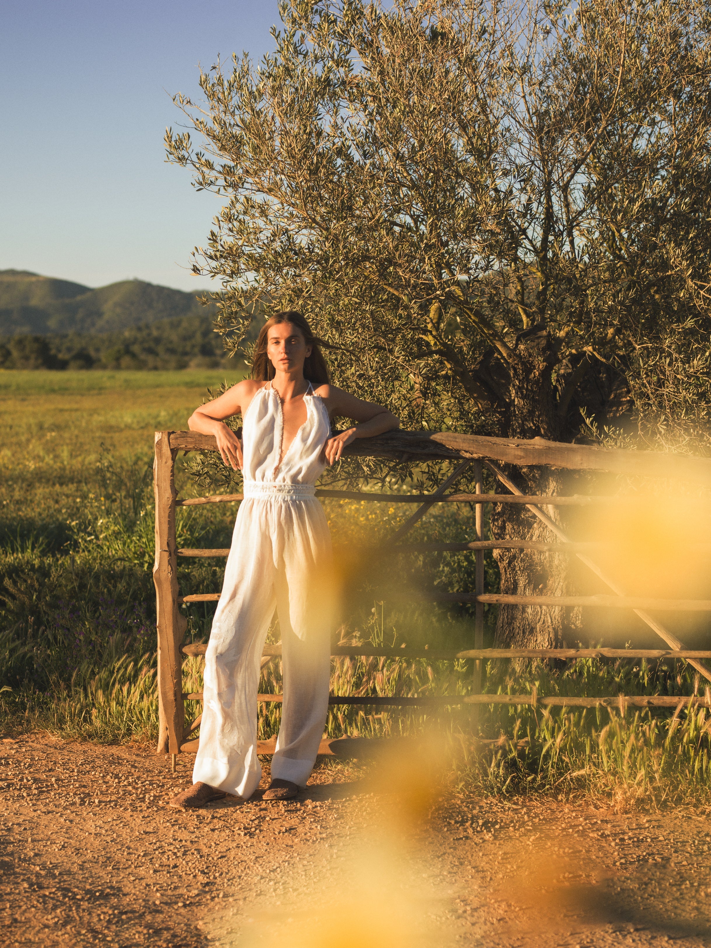 Bird embroidered wide leg