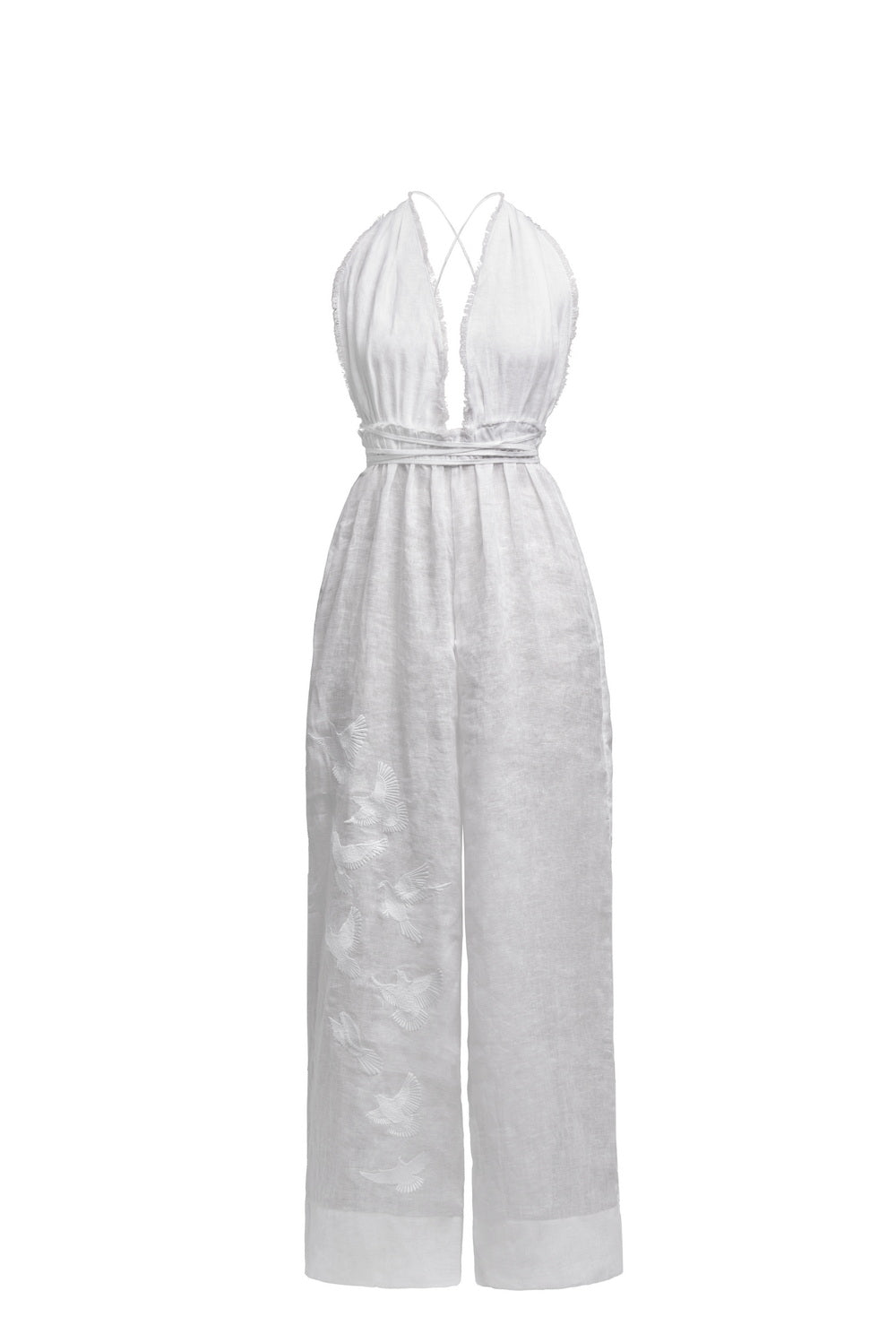 Bird embroidered wide leg