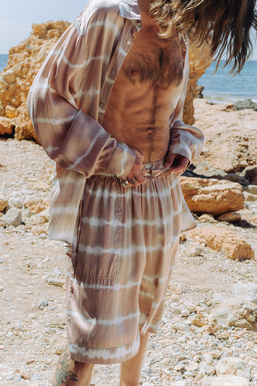 Beige Two Piece Batik Set