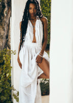 Maxi length deep open back dress