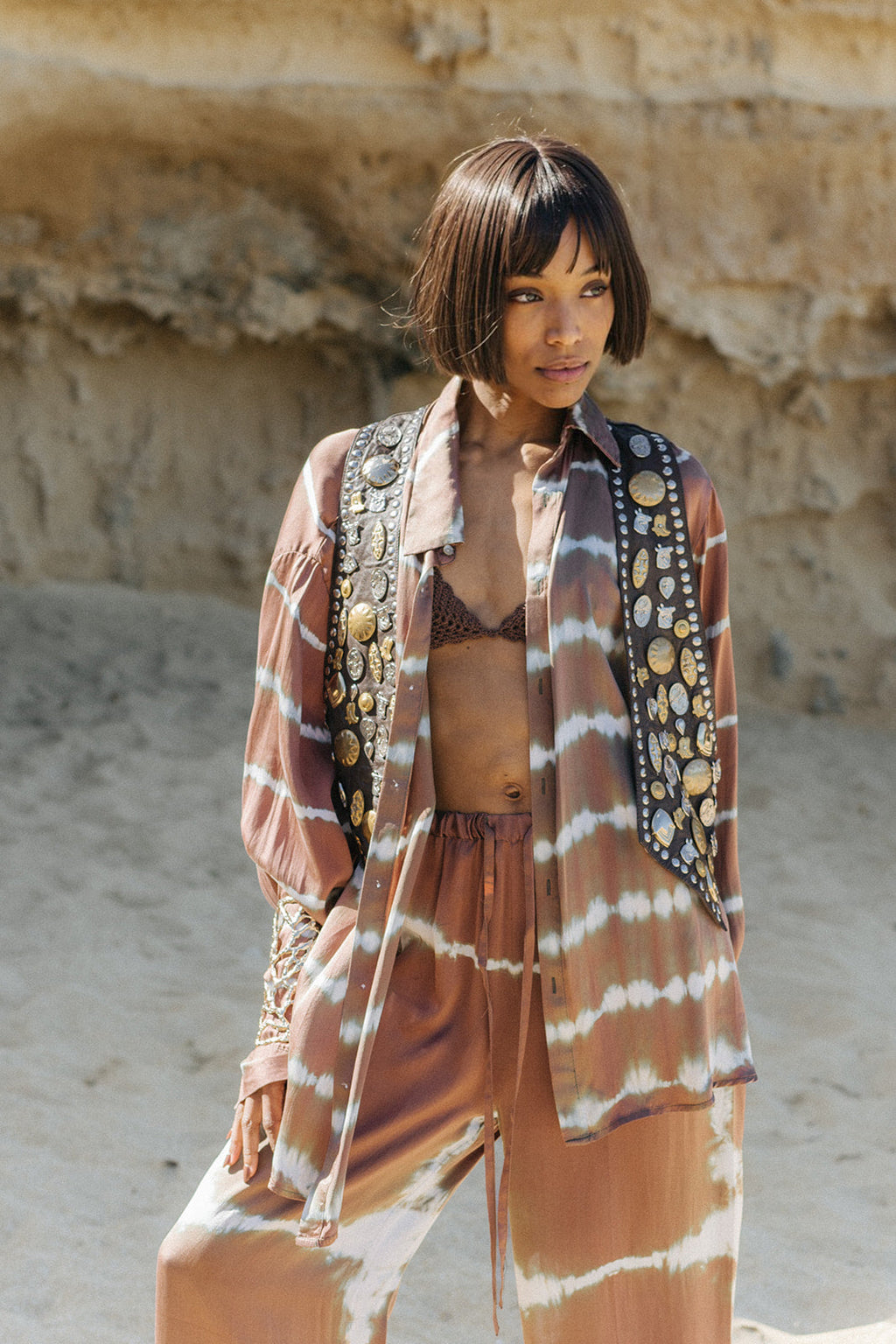 Brown Three Piece Batik Set