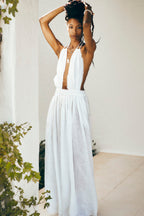 Maxi length deep open back dress