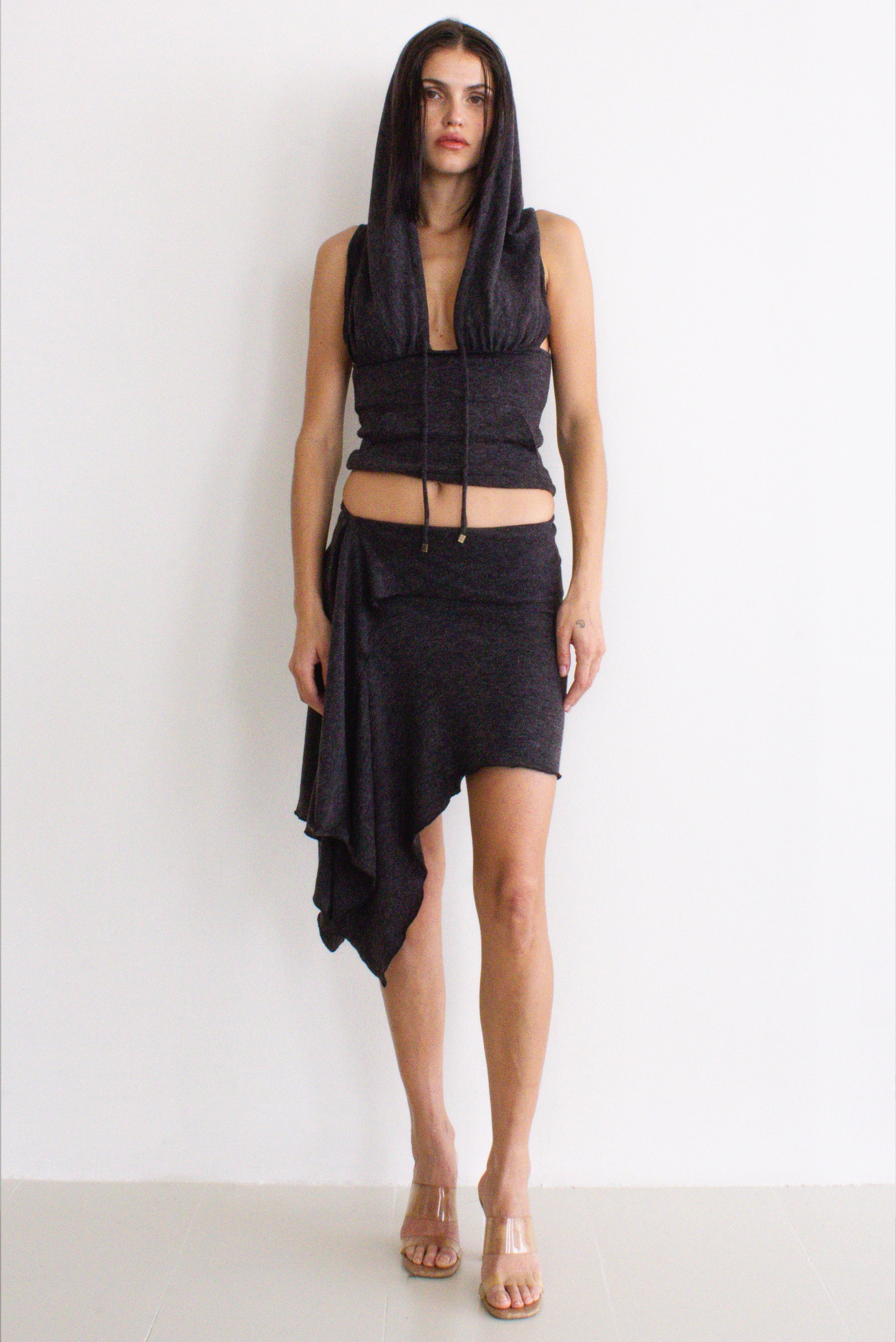 Zoe Knit Hood Top & Zoe Knit Skirt Brown