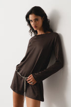 Buckle Mini Dress Brown