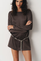 Buckle Mini Dress Brown