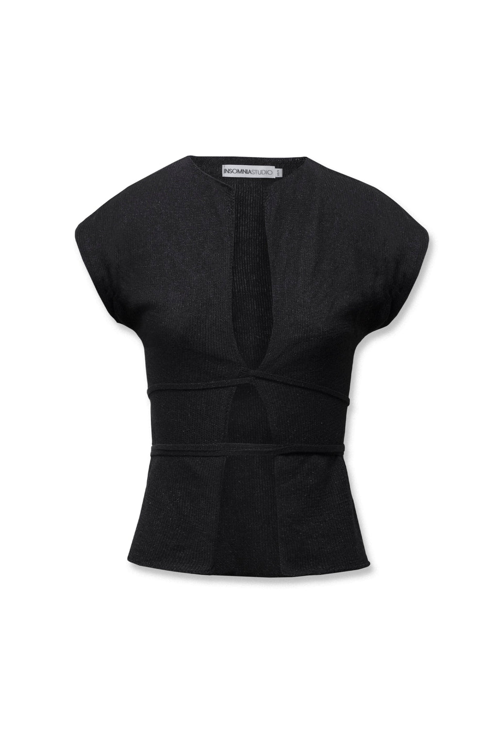 Lace Up Knit Top Black