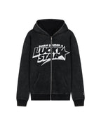 Lucky Star Zip Hoodie Black Faded