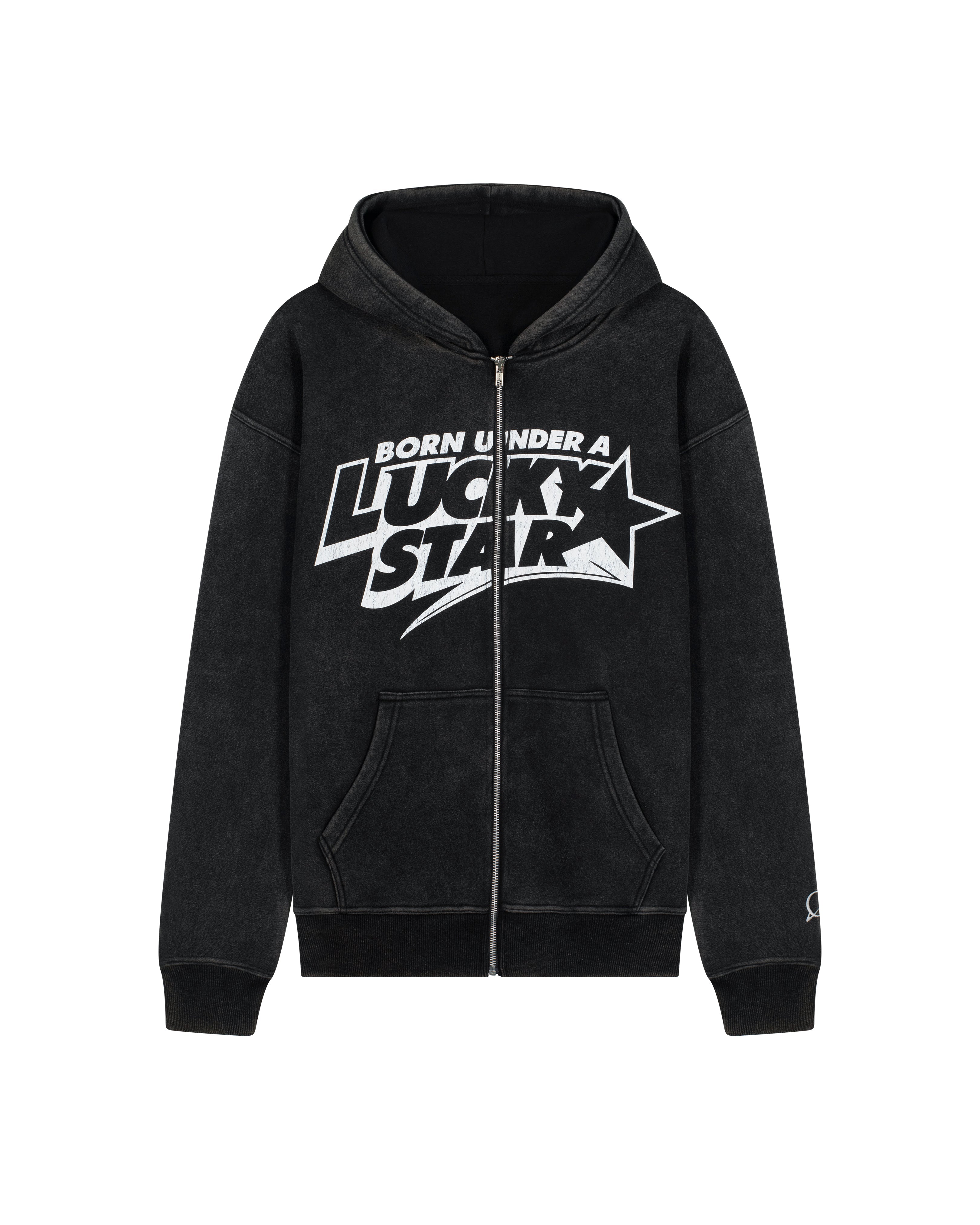 Lucky Star Zip Hoodie Black Faded