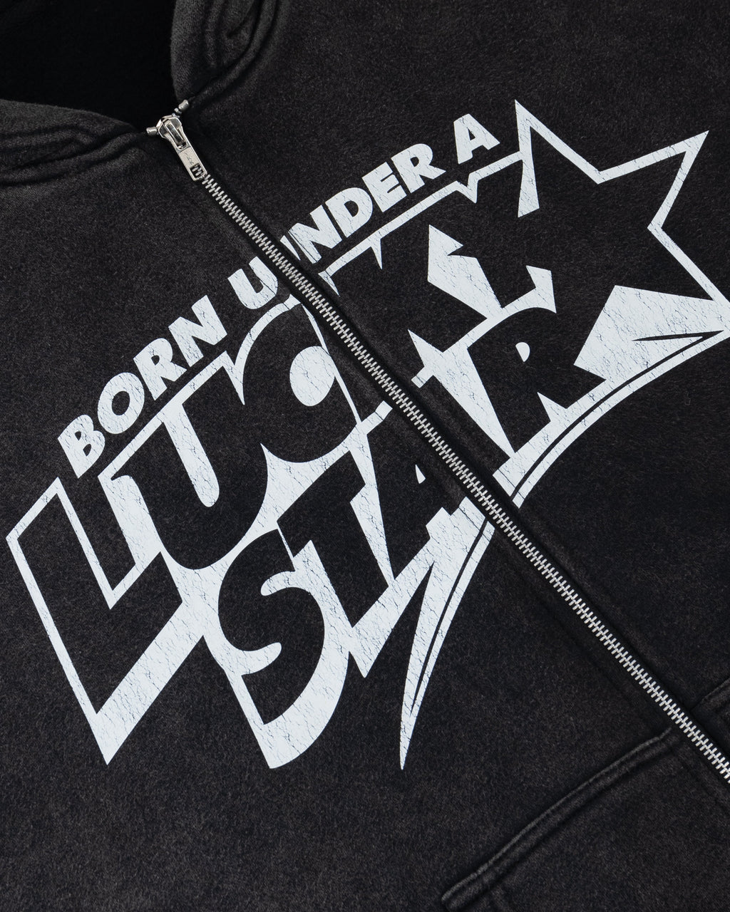 Lucky Star Zip Hoodie Black Faded