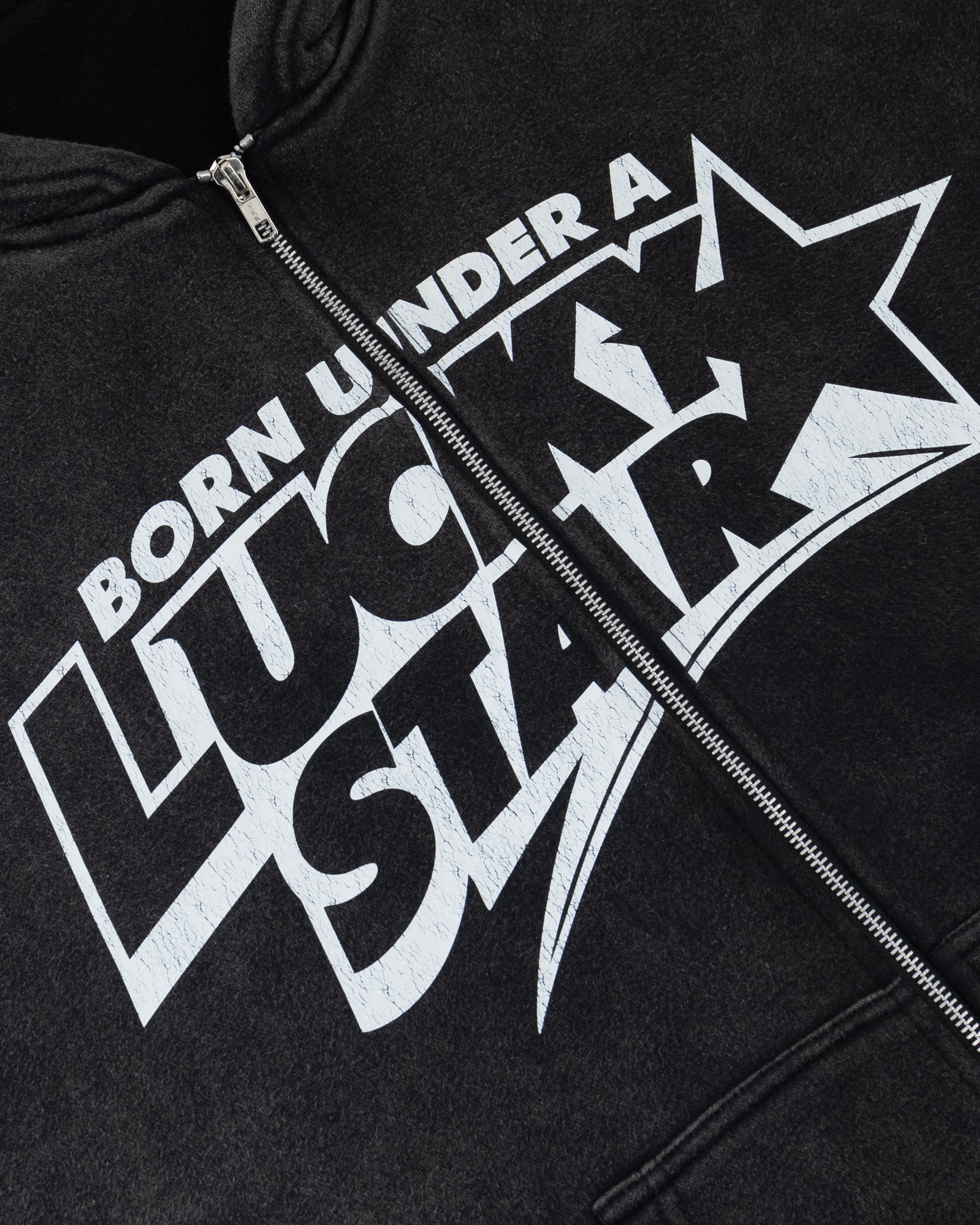 Lucky Star Zip Hoodie Black Faded