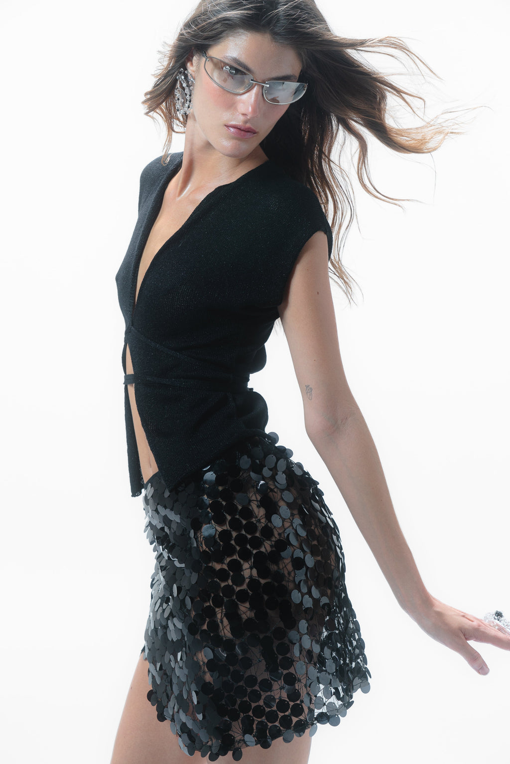 Lace Up Knit Top Black