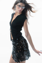 Lace Up Knit Top Black