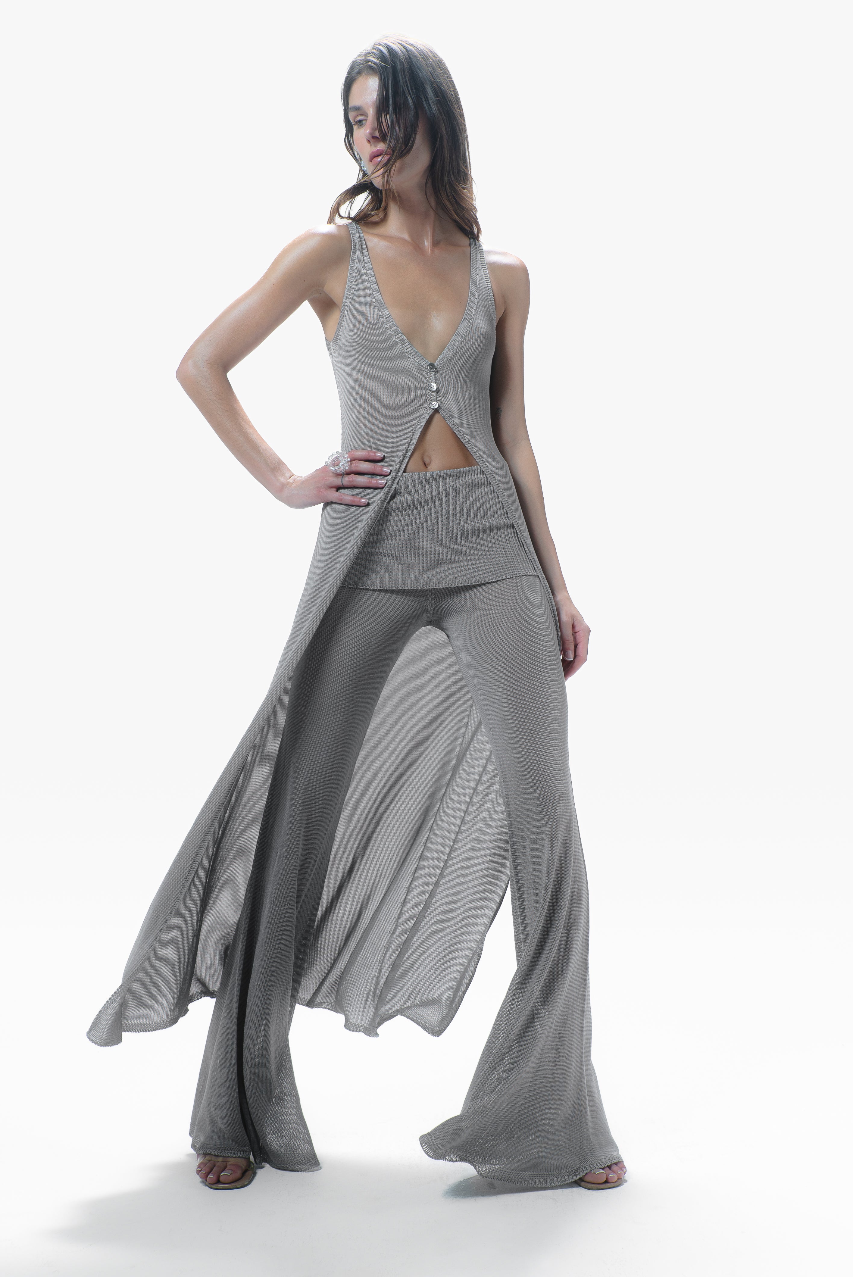 Dara Knit Trousers Silver