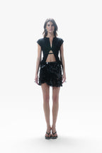 Lace Up Knit Top Black