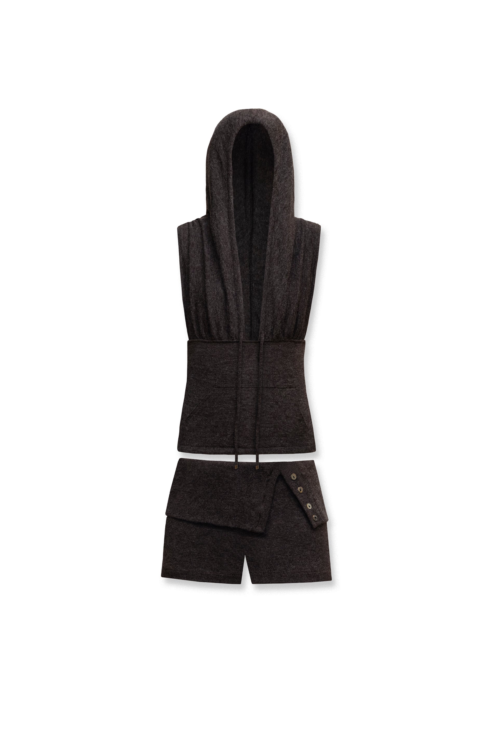 Zoe Knit Hood Top & Zoe Knit Short Brown