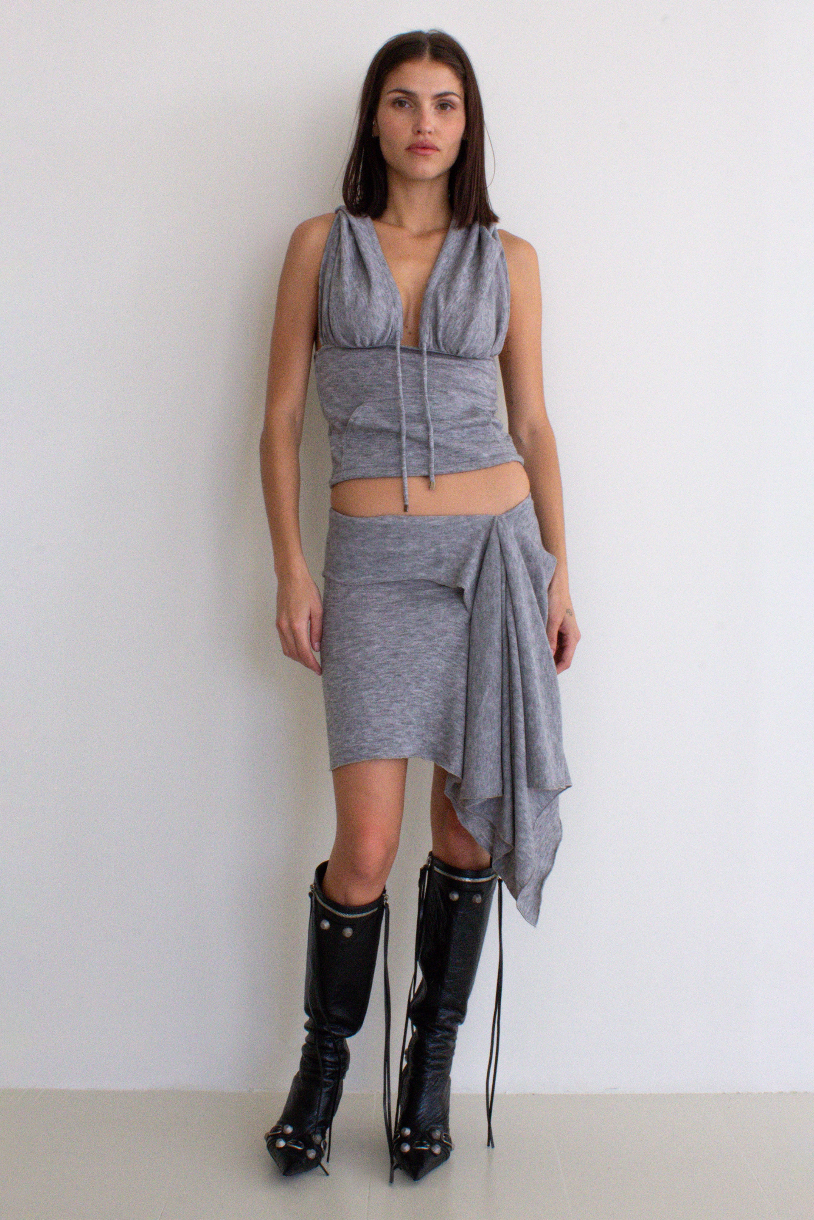 Zoe Knit Hood Top & Zoe Knit Skirt Grey