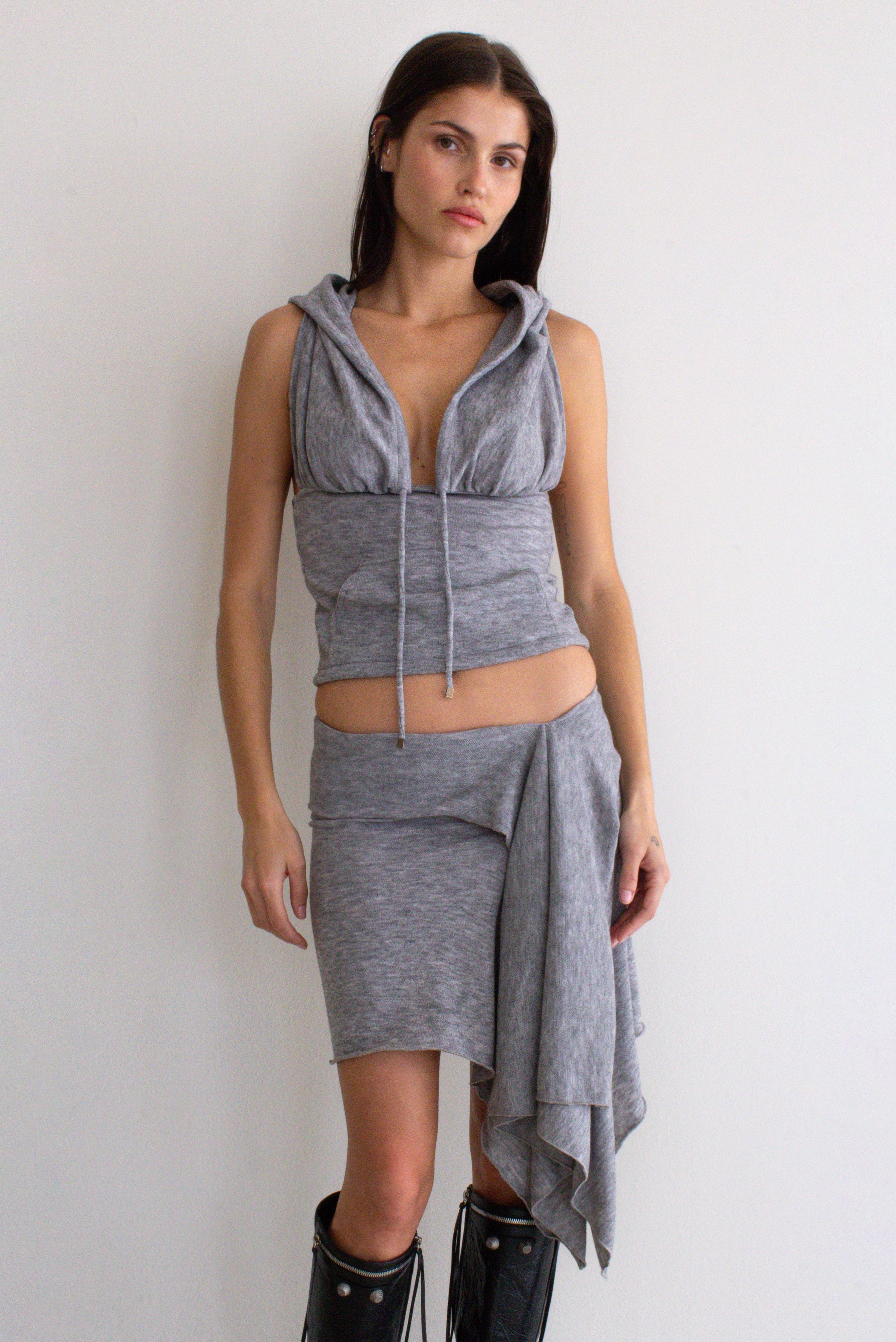 Zoe Knit Hood Top & Zoe Knit Skirt Grey